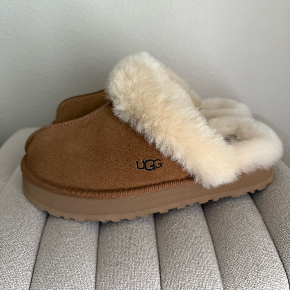 UGG Chestnut Suede Slippers with Soft Cream Lining